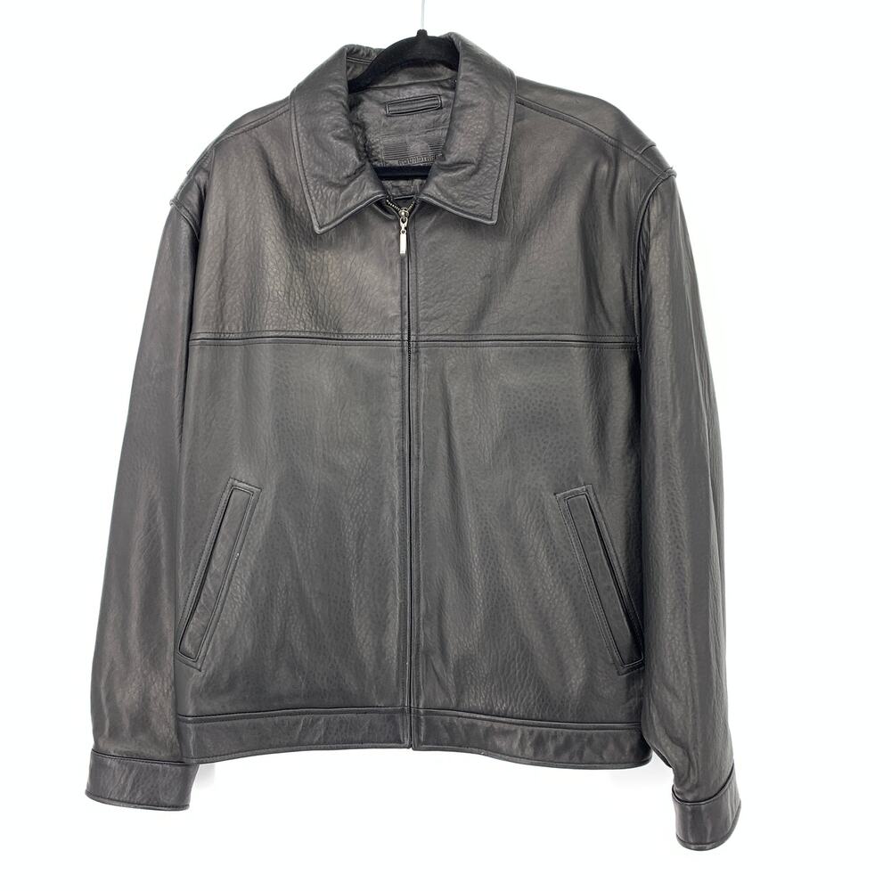 Roundtree & Yorke Full Zip Leather Bomber Jacket Mens Size XL Black